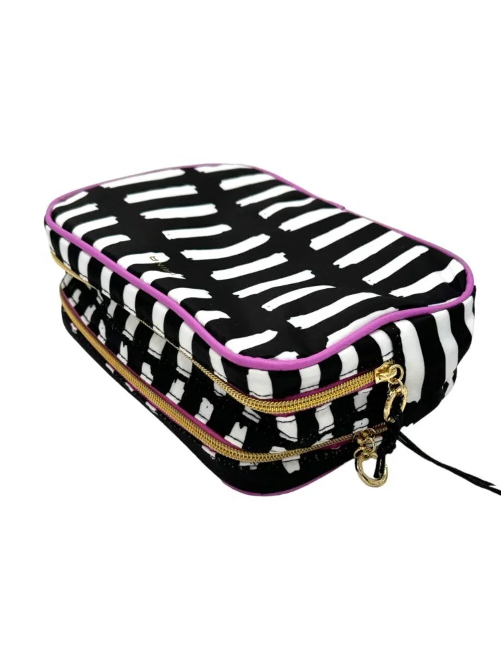 NWT Trina Makeup Bag Case Black White Pink Travel Organizing